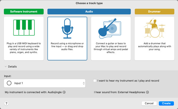 GarageBand Track Type Option