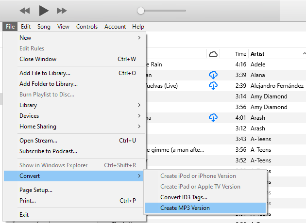 itunes convert m4a to mp3