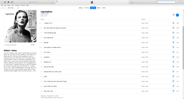 Taylor Swift Reputation Album on Apple Music