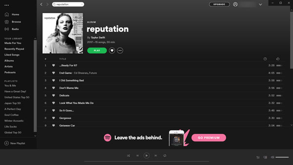 Taylor Swift Reputation Album on Spotify