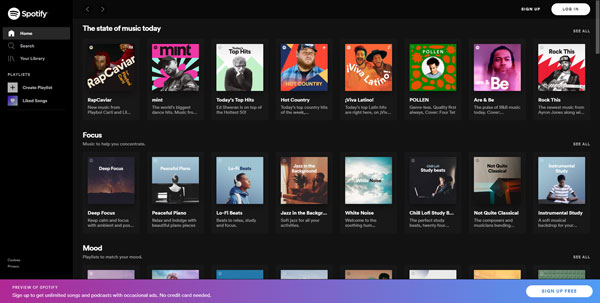 Spotify Web Player homepage