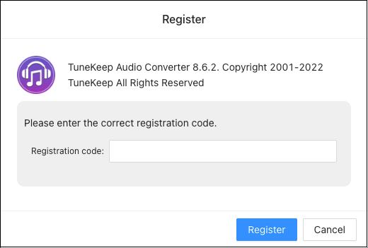 Register TuneKeep Audio Converter
