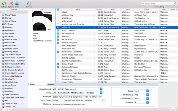 how to convert matched aac file to mp3