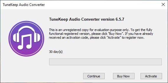 TuneKeep Audio Converter Unlock Notice