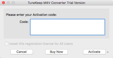 Enter License Key for M4V Converter (Mac)