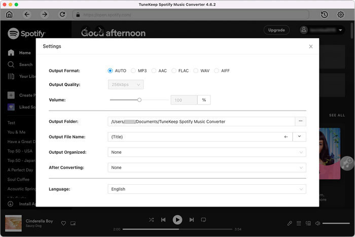 TuneKeep Spotify Music Converter Output Settings