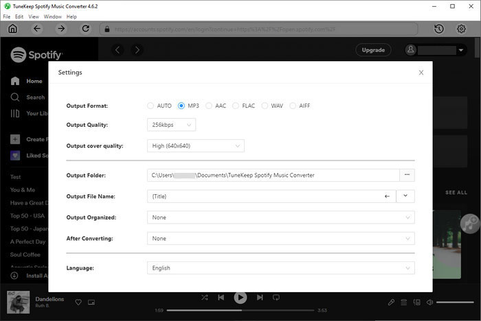 Spotify conversion output settings