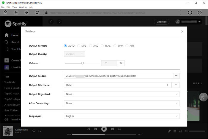 Spotify conversion output settings